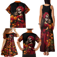 Day of Dead Girl Family Matching Tank Maxi Dress and Hawaiian Shirt Sugar Skull Girl Rose And Marigold - Wonder Print Shop