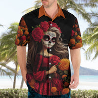 Day of Dead Girl Hawaiian Shirt Sugar Skull Girl Rose And Marigold - Wonder Print Shop