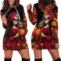 Day of Dead Girl Hoodie Dress Sugar Skull Girl Rose And Marigold - Wonder Print Shop