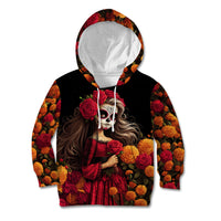 Day of Dead Girl Kid Hoodie Sugar Skull Girl Rose And Marigold - Wonder Print Shop