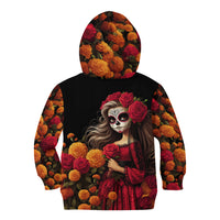 Day of Dead Girl Kid Hoodie Sugar Skull Girl Rose And Marigold - Wonder Print Shop