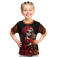 Day of Dead Girl Kid T Shirt Sugar Skull Girl Rose And Marigold - Wonder Print Shop