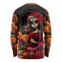 Day of Dead Girl Long Sleeve Shirt Sugar Skull Girl Rose And Marigold - Wonder Print Shop