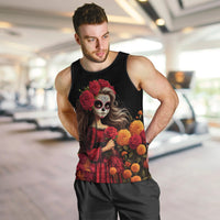Day of Dead Girl Men Tank Top Sugar Skull Girl Rose And Marigold - Wonder Print Shop