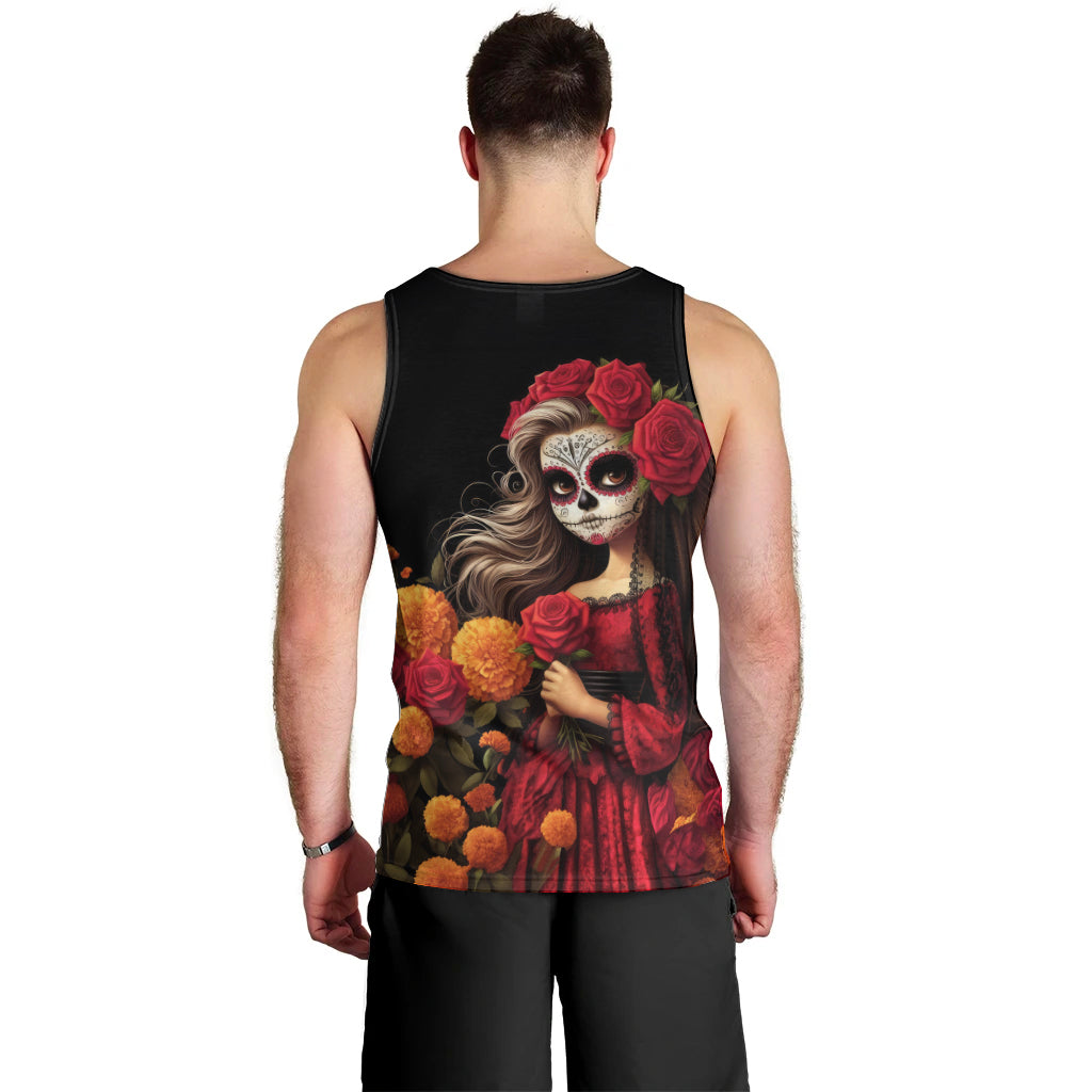 Day of Dead Girl Men Tank Top Sugar Skull Girl Rose And Marigold - Wonder Print Shop
