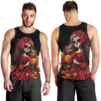 Day of Dead Girl Men Tank Top Sugar Skull Girl Rose And Marigold - Wonder Print Shop