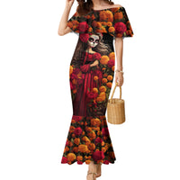 Day of Dead Girl Mermaid Dress Sugar Skull Girl Rose And Marigold - Wonder Print Shop