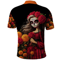 Day of Dead Girl Polo Shirt Sugar Skull Girl Rose And Marigold - Wonder Print Shop