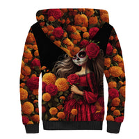 Day of Dead Girl Sherpa Hoodie Sugar Skull Girl Rose And Marigold - Wonder Print Shop