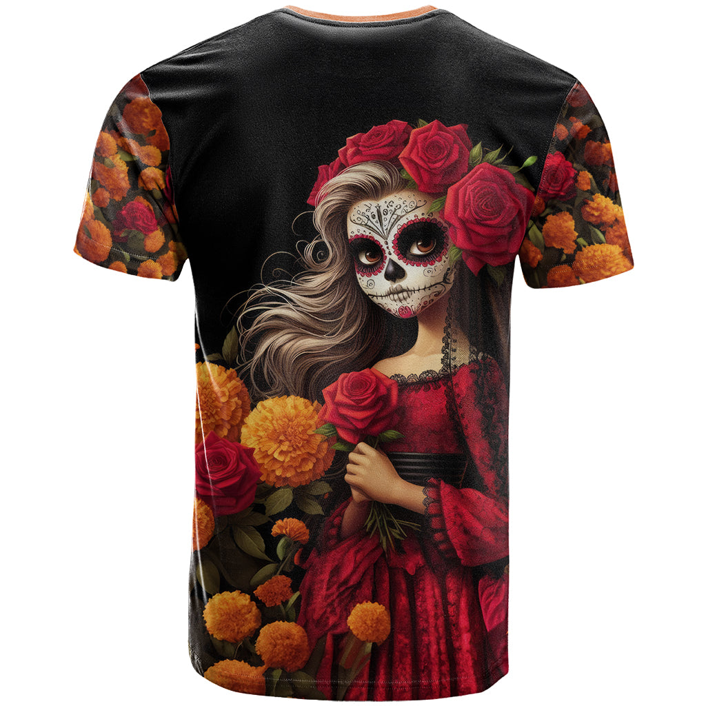 Day of Dead Girl T Shirt Sugar Skull Girl Rose And Marigold - Wonder Print Shop