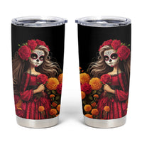 Day of Dead Girl Tumbler Cup Sugar Skull Girl Rose And Marigold - Wonder Print Shop
