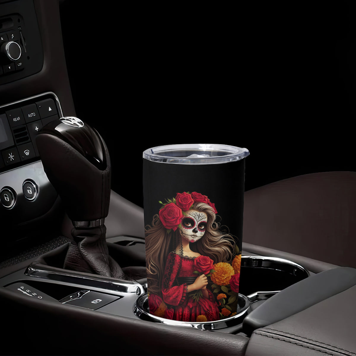 Day of Dead Girl Tumbler Cup Sugar Skull Girl Rose And Marigold - Wonder Print Shop