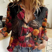 Day of Dead Girl Women Casual Shirt Sugar Skull Girl Rose And Marigold - Wonder Print Shop