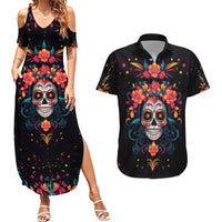 Day of Dead Skull Couples Matching Summer Maxi Dress and Hawaiian Shirt Sugar Skull Festival Lady - Wonder Print Shop