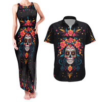 Day of Dead Skull Couples Matching Tank Maxi Dress and Hawaiian Shirt Sugar Skull Festival Lady - Wonder Print Shop