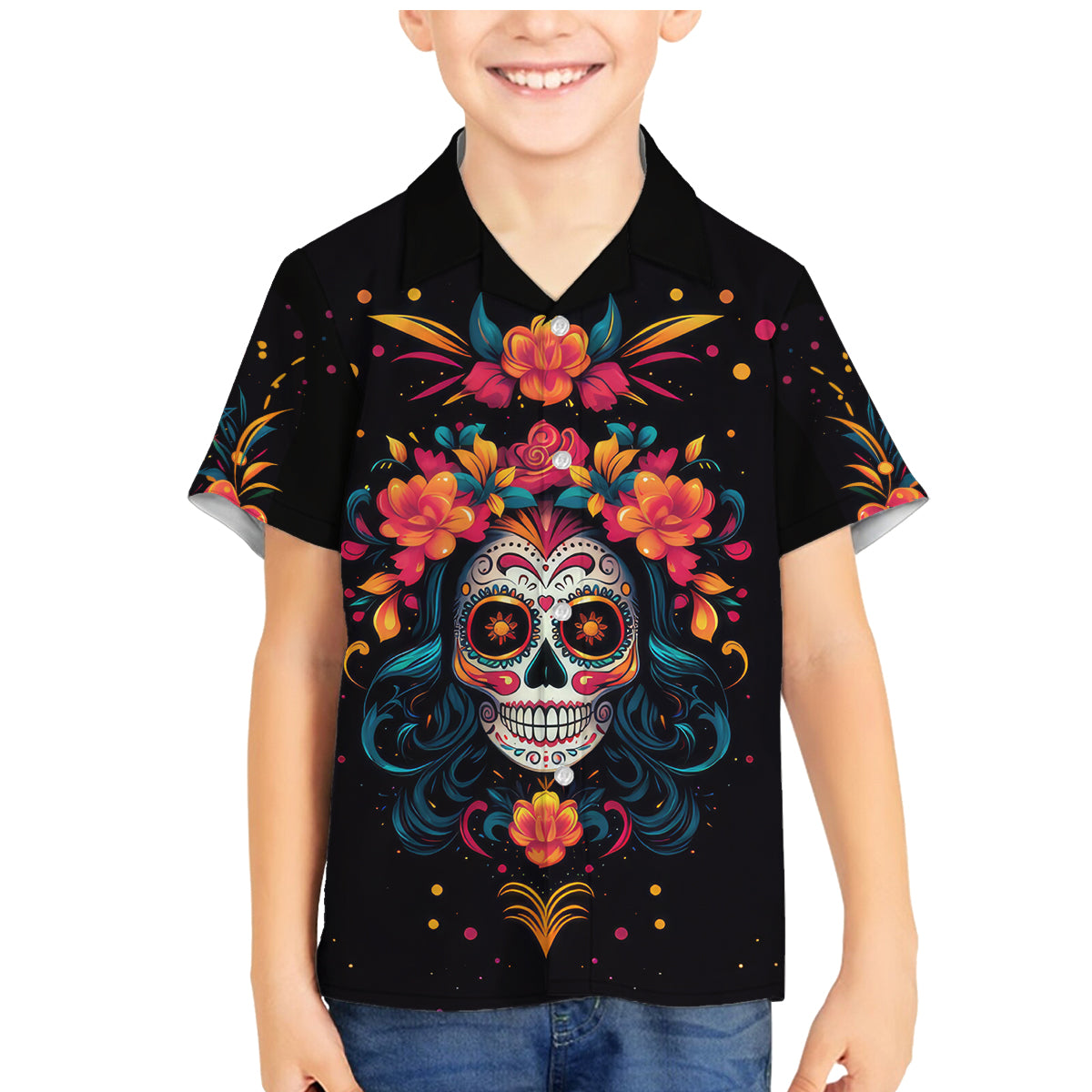 Day of Dead Skull Family Matching Mermaid Dress and Hawaiian Shirt Sugar Skull Festival Lady - Wonder Print Shop