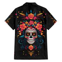 Day of Dead Skull Family Matching Off Shoulder Long Sleeve Dress and Hawaiian Shirt Sugar Skull Festival Lady - Wonder Print Shop