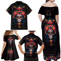 Day of Dead Skull Family Matching Off Shoulder Maxi Dress and Hawaiian Shirt Sugar Skull Festival Lady - Wonder Print Shop