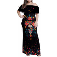 Day of Dead Skull Family Matching Off Shoulder Maxi Dress and Hawaiian Shirt Sugar Skull Festival Lady - Wonder Print Shop