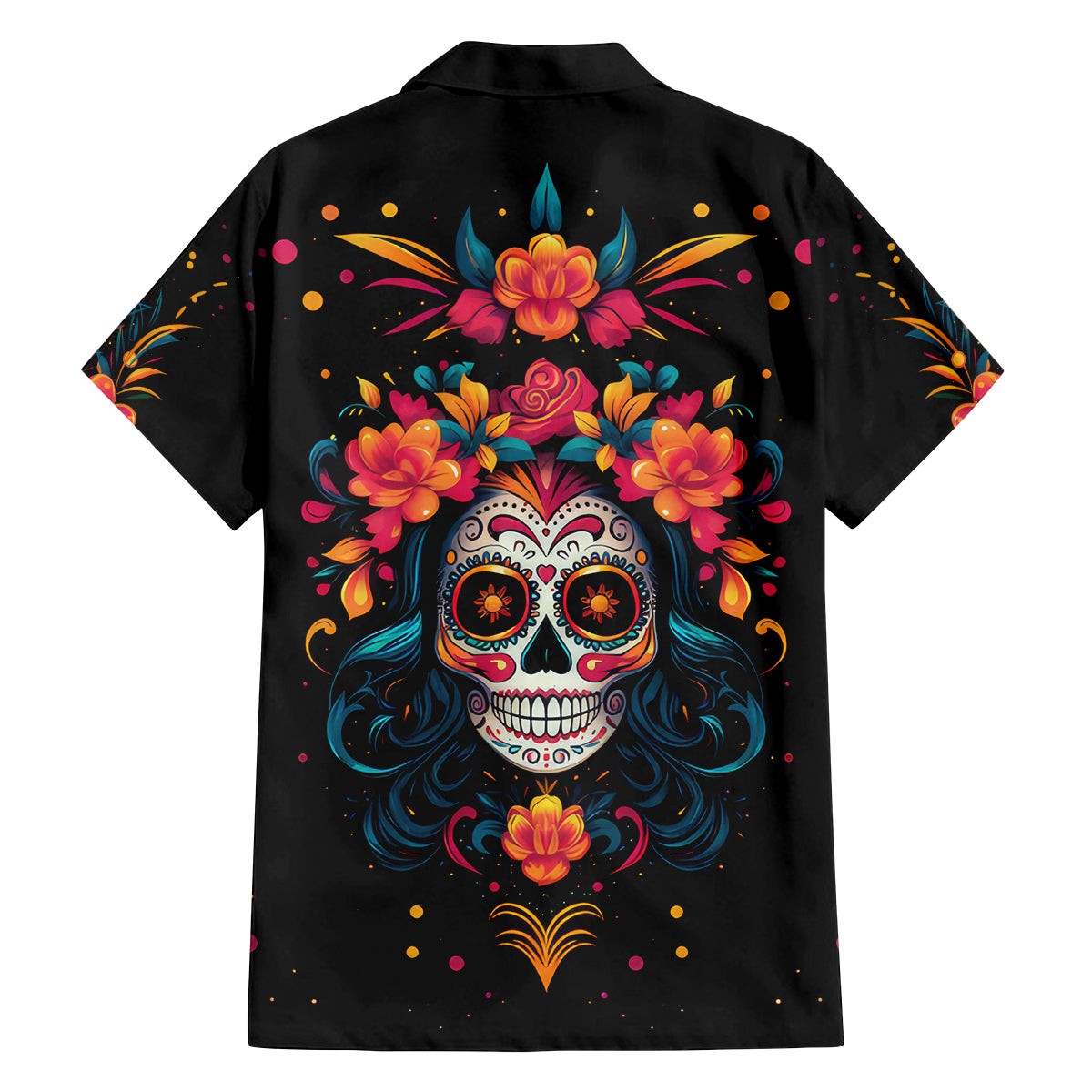Day of Dead Skull Family Matching Off Shoulder Short Dress and Hawaiian Shirt Sugar Skull Festival Lady - Wonder Print Shop