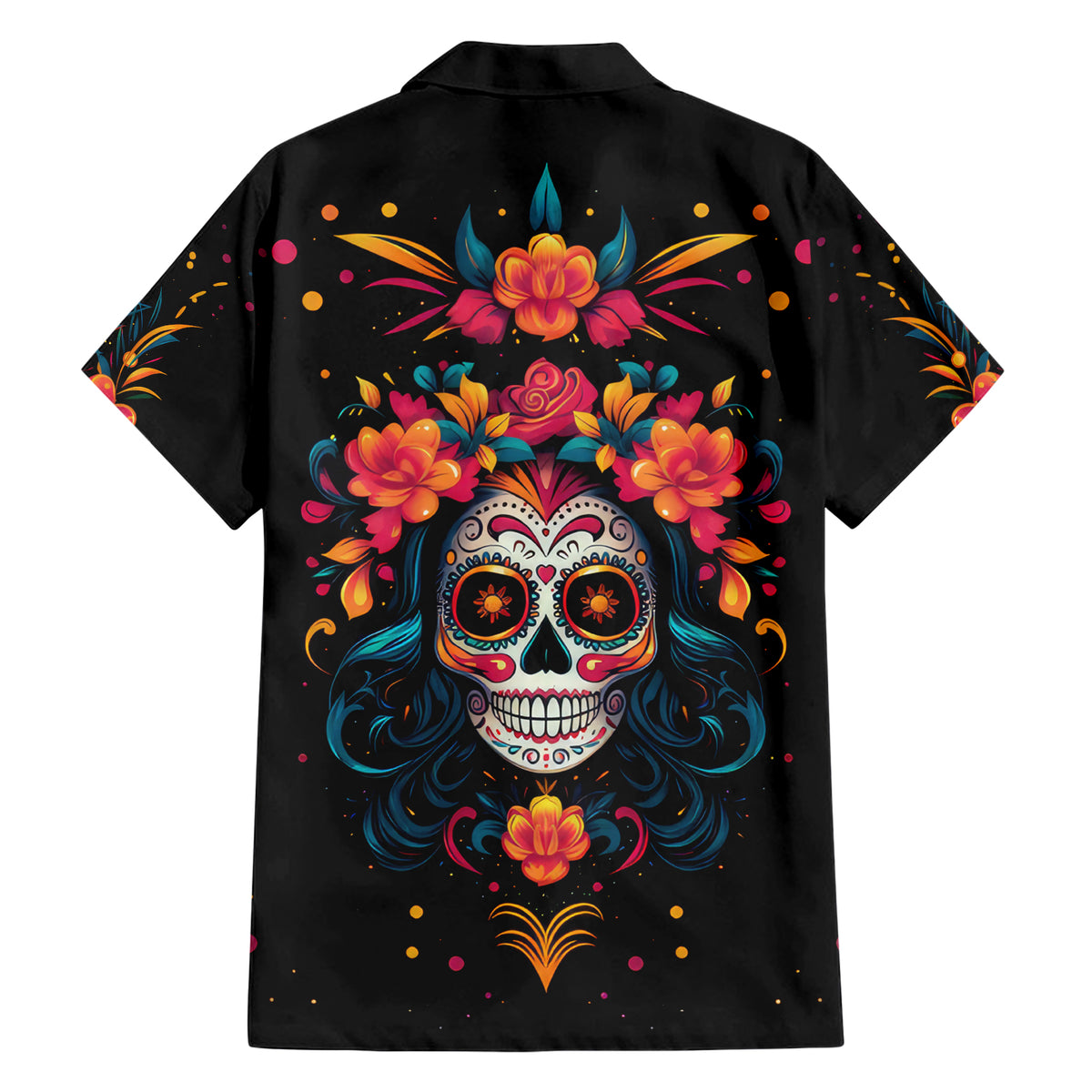 Day of Dead Skull Family Matching Short Sleeve Bodycon Dress and Hawaiian Shirt Sugar Skull Festival Lady - Wonder Print Shop