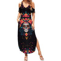 Day of Dead Skull Family Matching Summer Maxi Dress and Hawaiian Shirt Sugar Skull Festival Lady - Wonder Print Shop