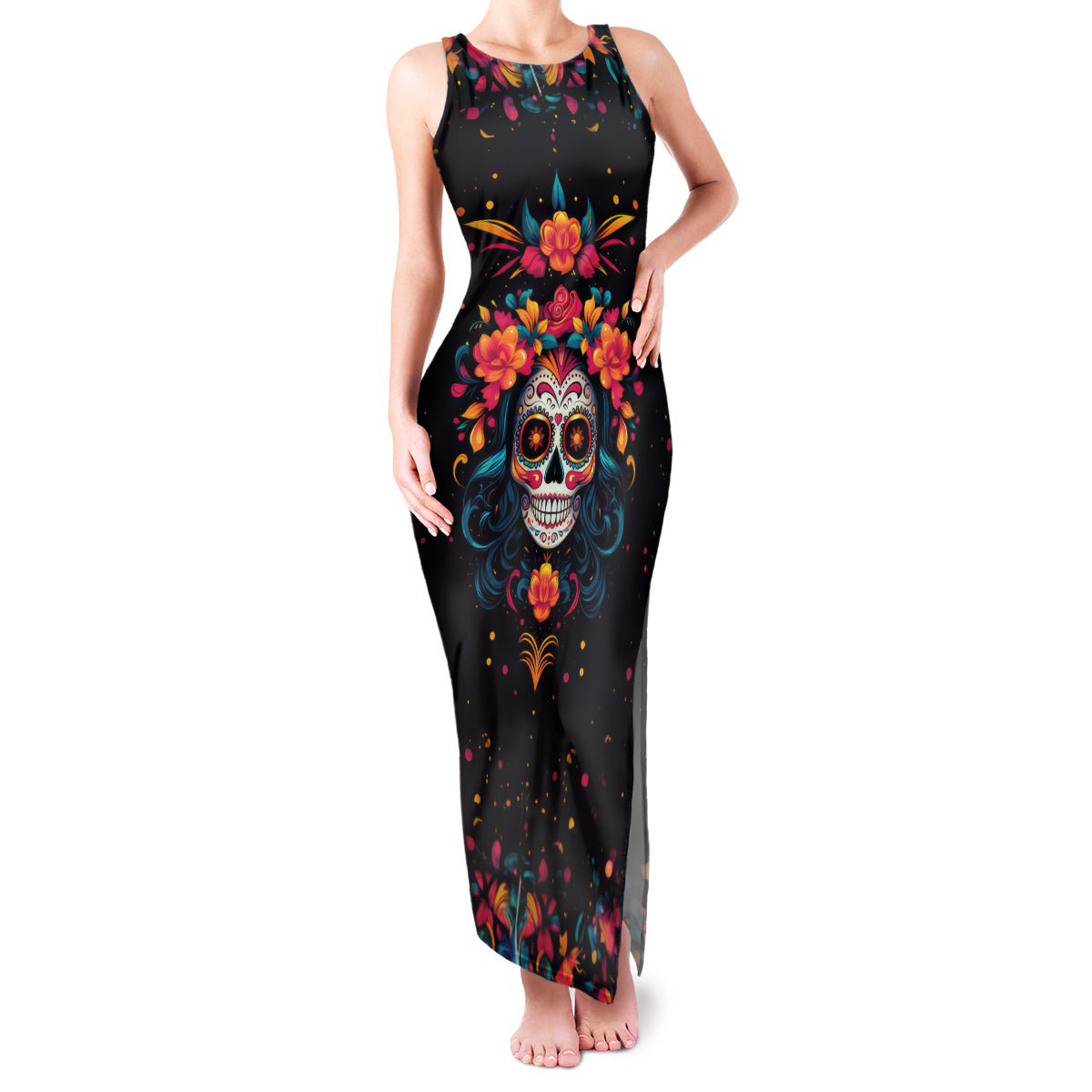 Day of Dead Skull Family Matching Tank Maxi Dress and Hawaiian Shirt Sugar Skull Festival Lady - Wonder Print Shop