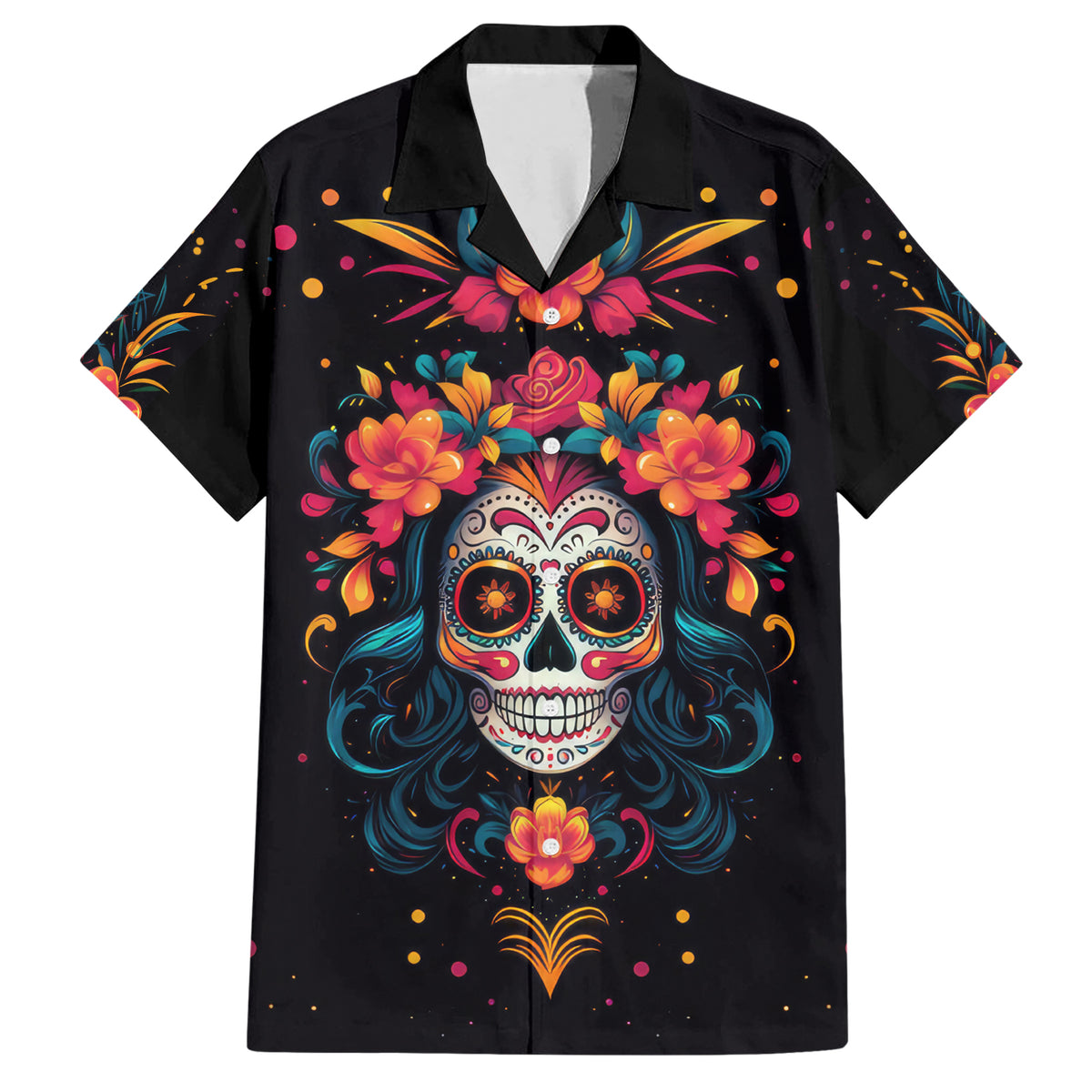 Day of Dead Skull Hawaiian Shirt Sugar Skull Festival Lady - Wonder Print Shop