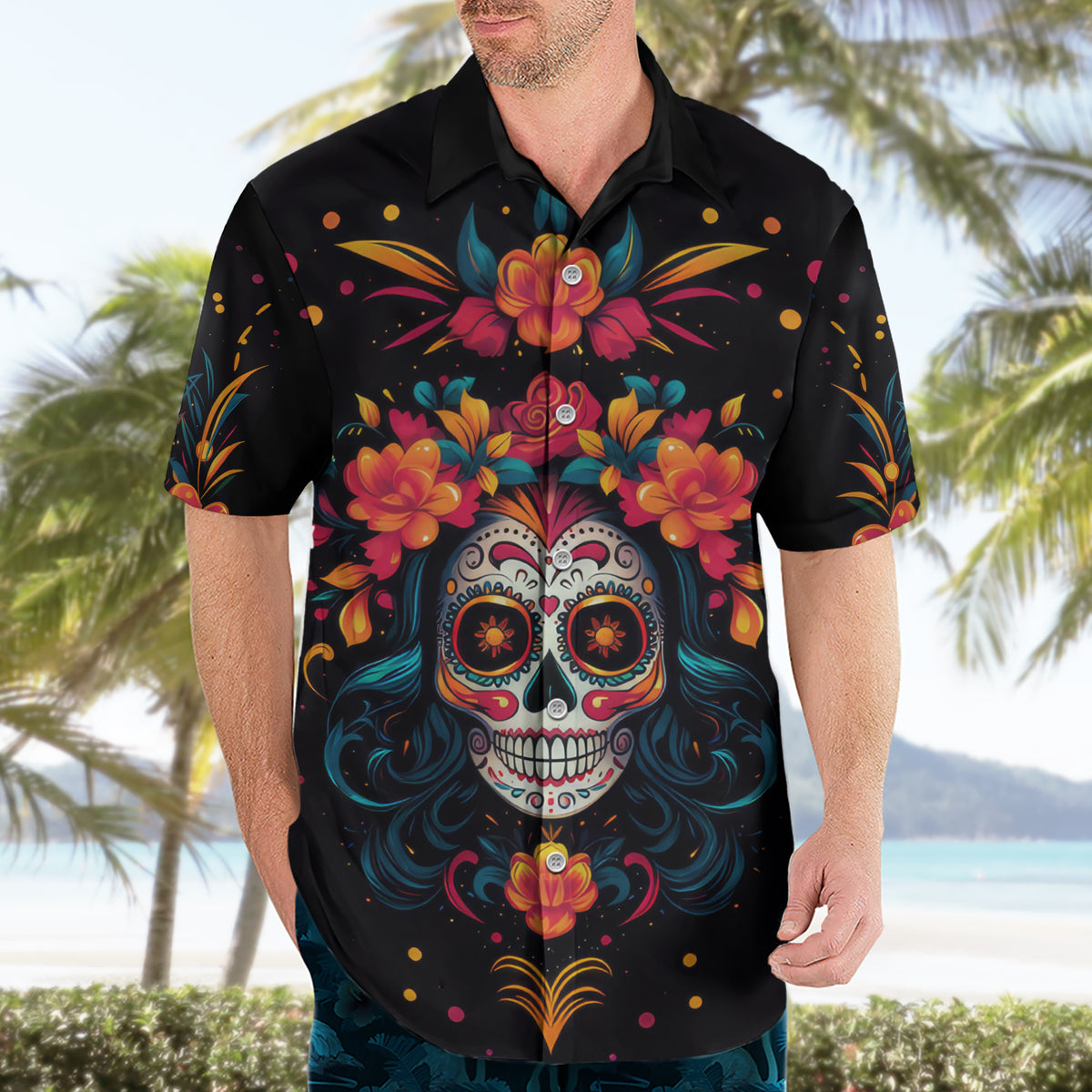 Day of Dead Skull Hawaiian Shirt Sugar Skull Festival Lady - Wonder Print Shop