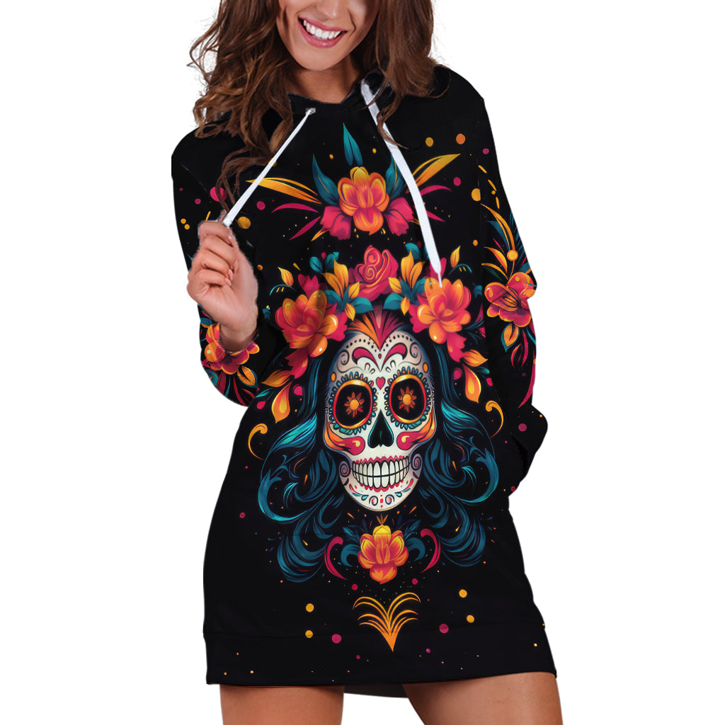 Day of Dead Skull Hoodie Dress Sugar Skull Festival Lady - Wonder Print Shop