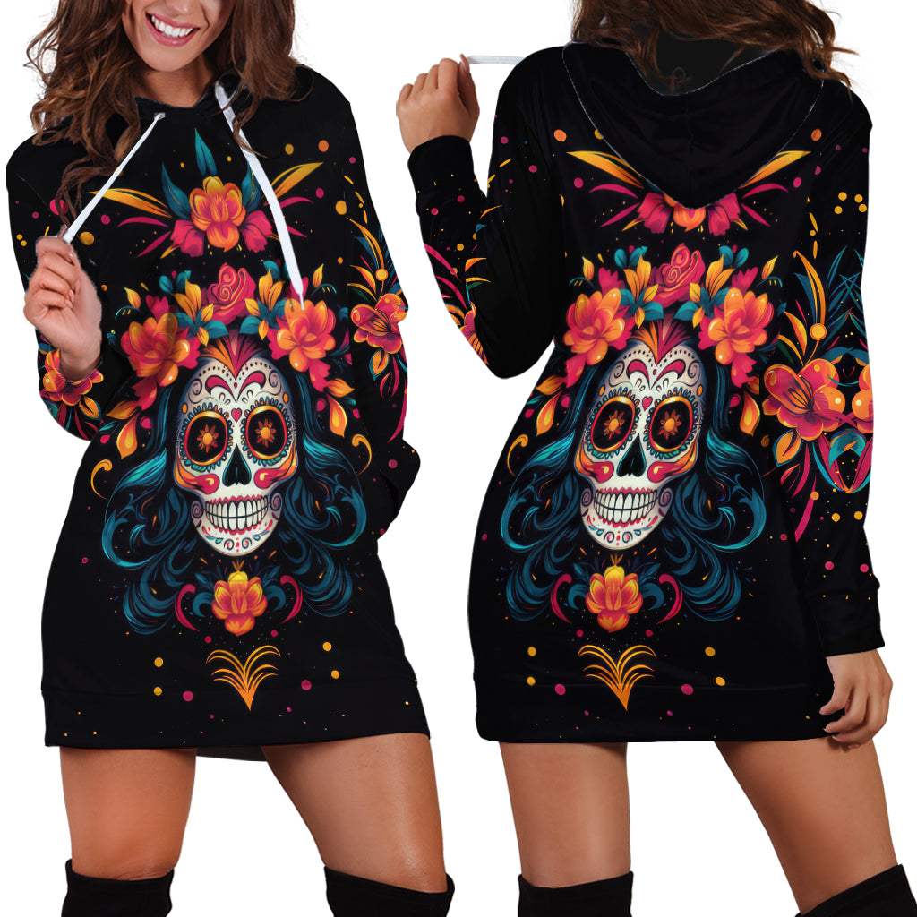Day of Dead Skull Hoodie Dress Sugar Skull Festival Lady - Wonder Print Shop