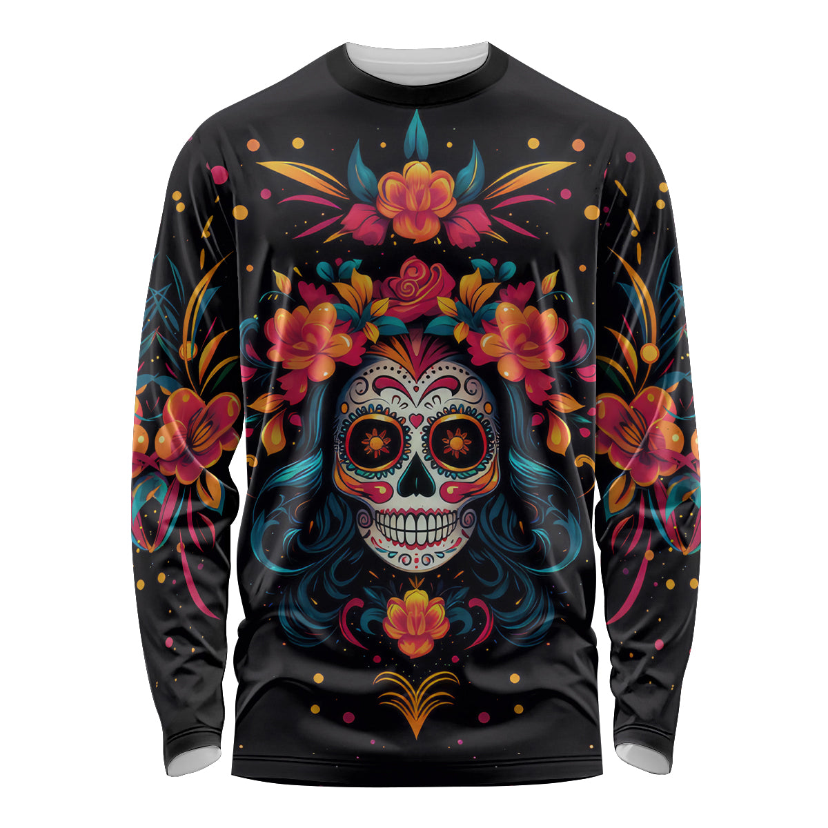 Day of Dead Skull Long Sleeve Shirt Sugar Skull Festival Lady - Wonder Print Shop