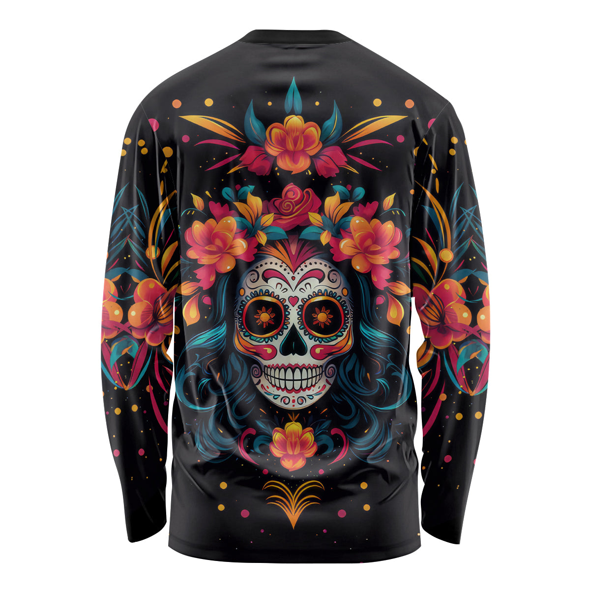 Day of Dead Skull Long Sleeve Shirt Sugar Skull Festival Lady - Wonder Print Shop