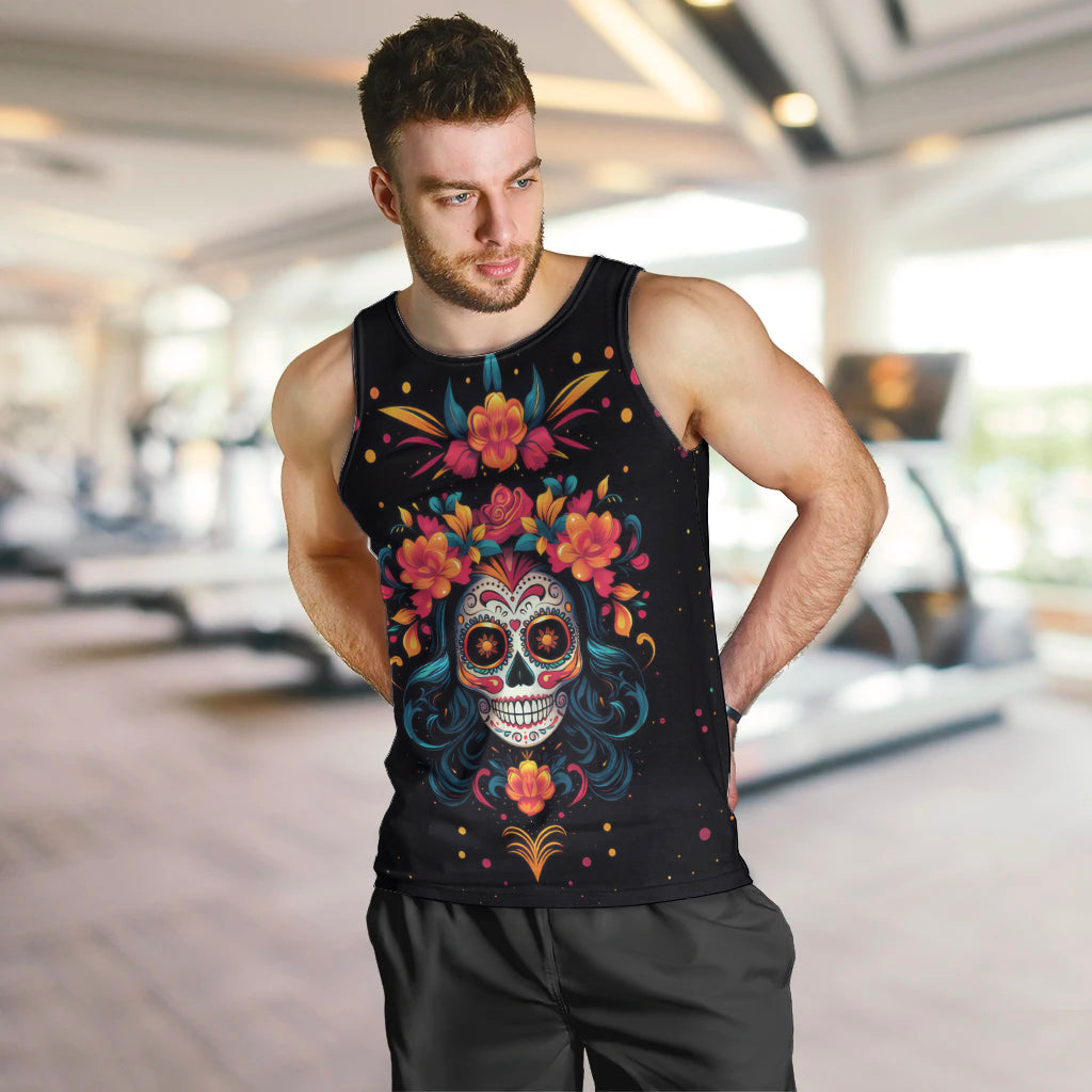 Day of Dead Skull Men Tank Top Sugar Skull Festival Lady - Wonder Print Shop