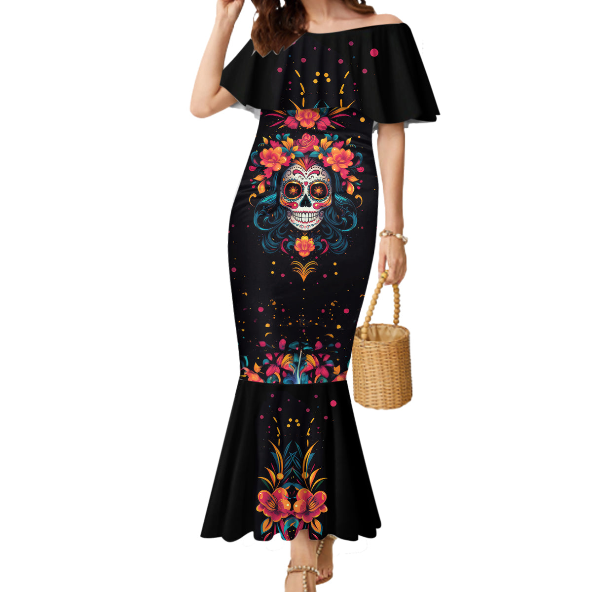 Day of Dead Skull Mermaid Dress Sugar Skull Festival Lady - Wonder Print Shop