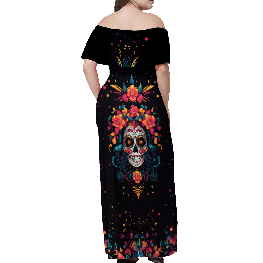 Day of Dead Skull Off Shoulder Maxi Dress Sugar Skull Festival Lady - Wonder Print Shop