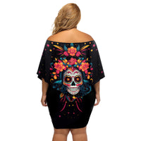 Day of Dead Skull Off Shoulder Short Dress Sugar Skull Festival Lady - Wonder Print Shop