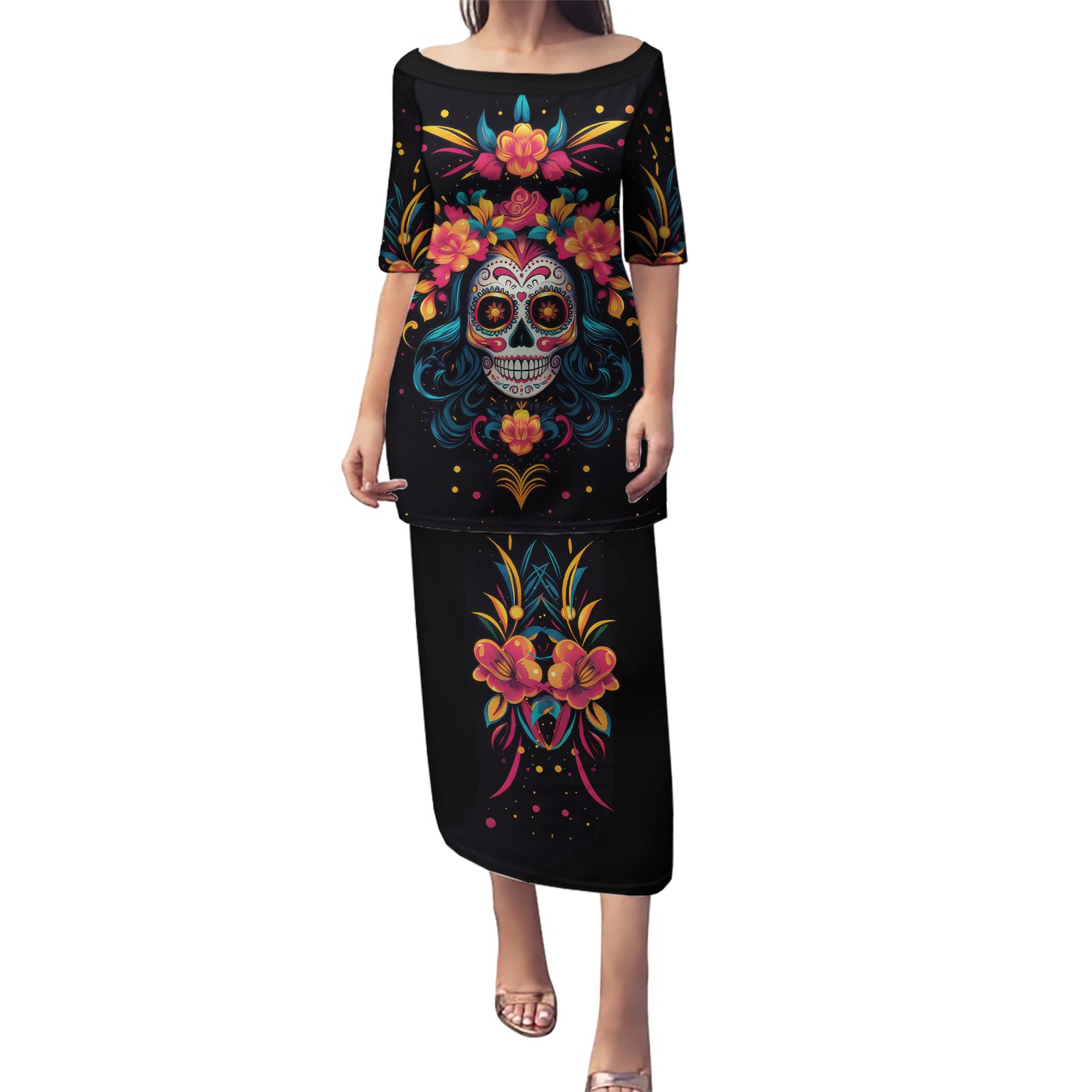 Day of Dead Skull Puletasi Sugar Skull Festival Lady - Wonder Print Shop