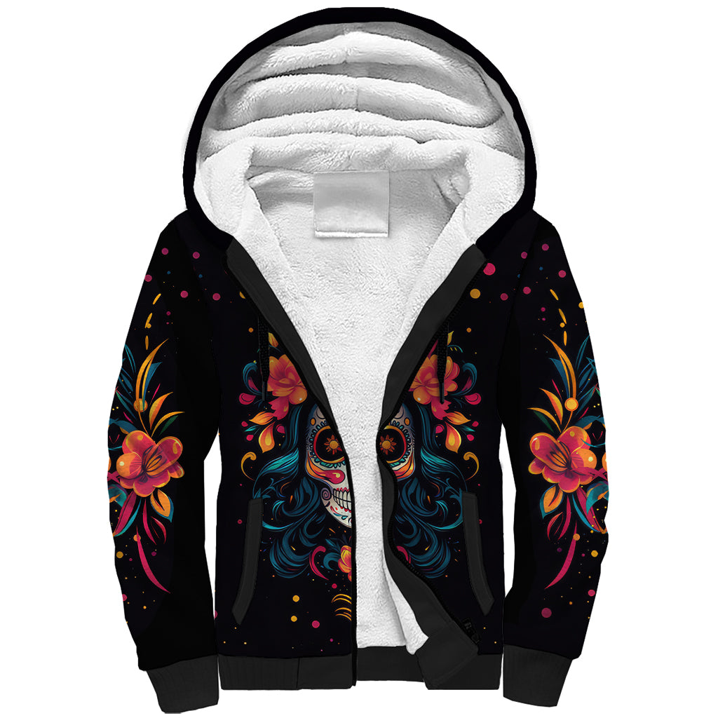 Day of Dead Skull Sherpa Hoodie Sugar Skull Festival Lady - Wonder Print Shop
