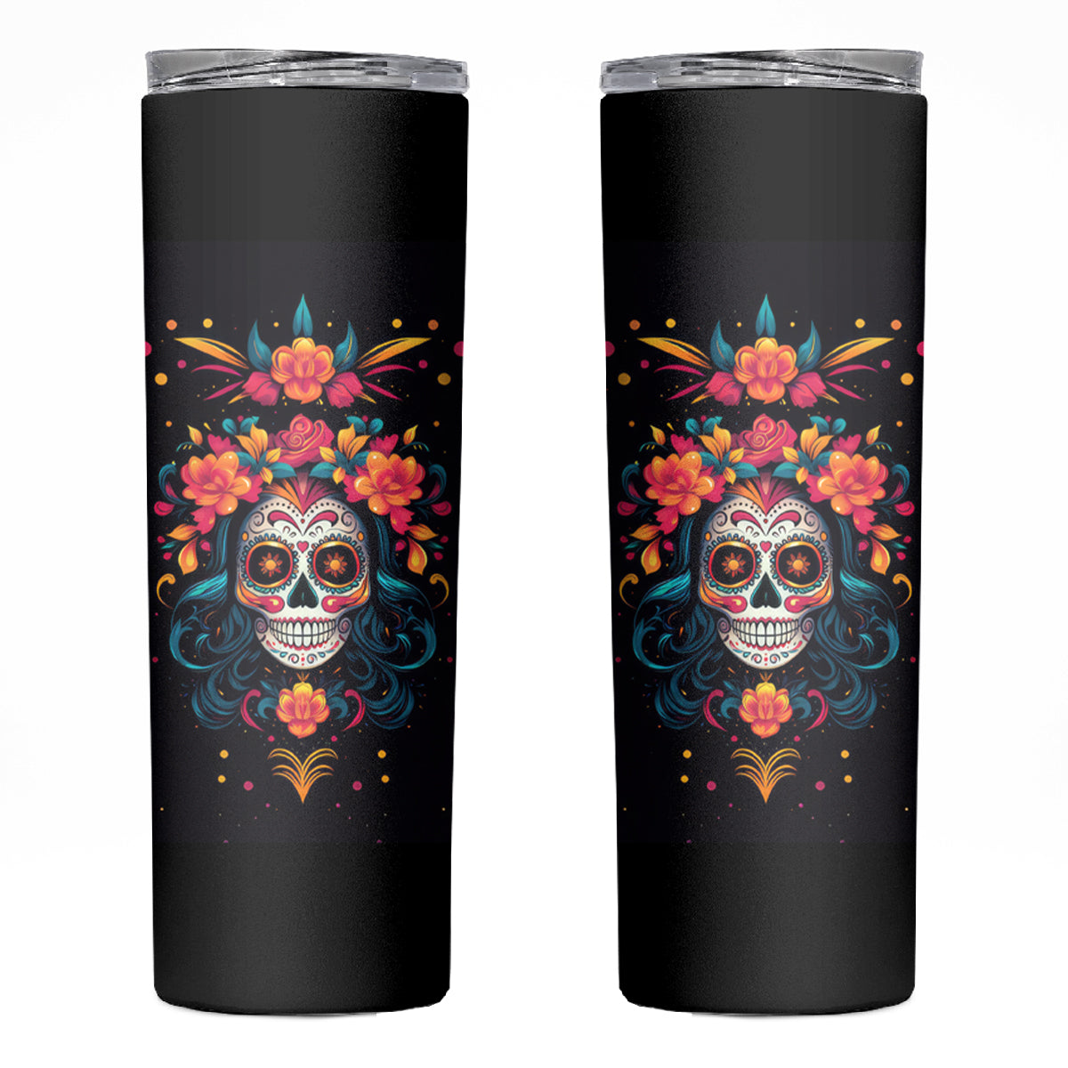 Day of Dead Skull Skinny Tumbler Sugar Skull Festival Lady - Wonder Print Shop