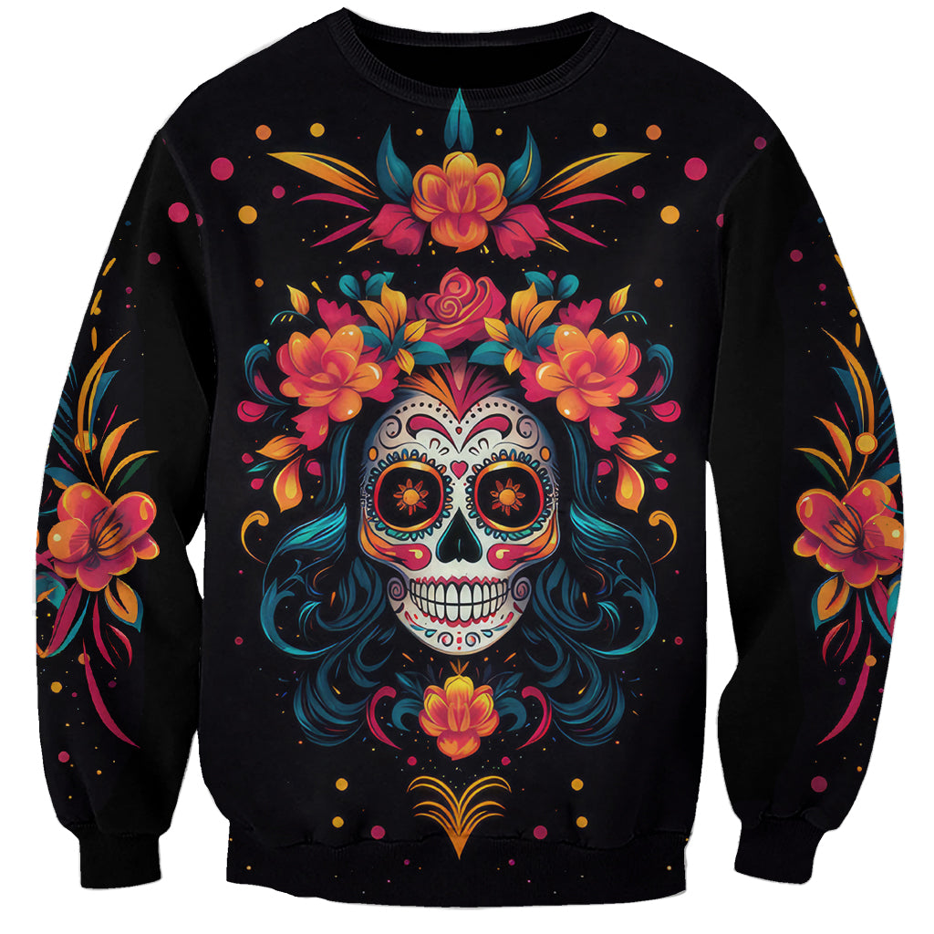 Day of Dead Skull Sweatshirt Sugar Skull Festival Lady - Wonder Print Shop