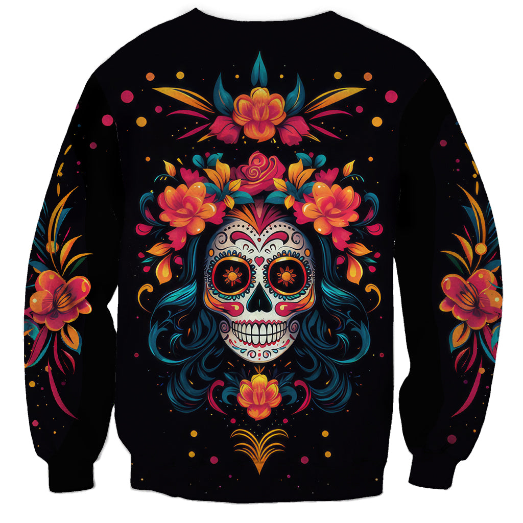 Day of Dead Skull Sweatshirt Sugar Skull Festival Lady - Wonder Print Shop