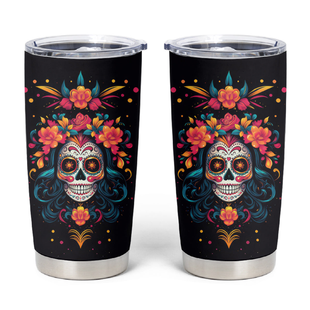 Day of Dead Skull Tumbler Cup Sugar Skull Festival Lady - Wonder Print Shop