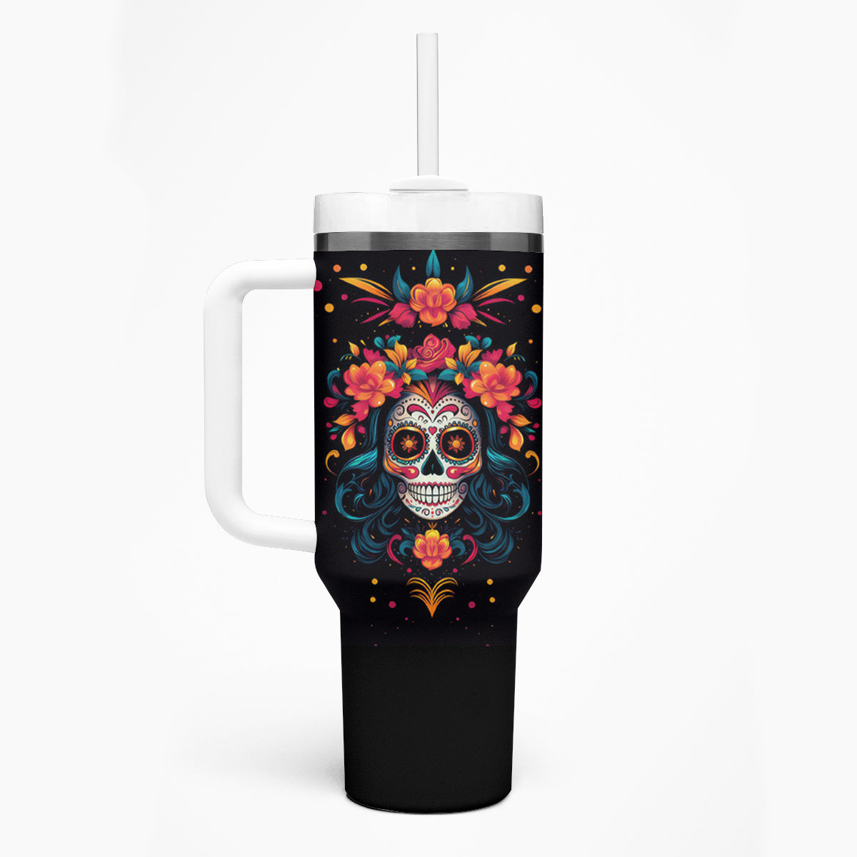 Day of Dead Skull Tumbler With Handle Sugar Skull Festival Lady - Wonder Print Shop