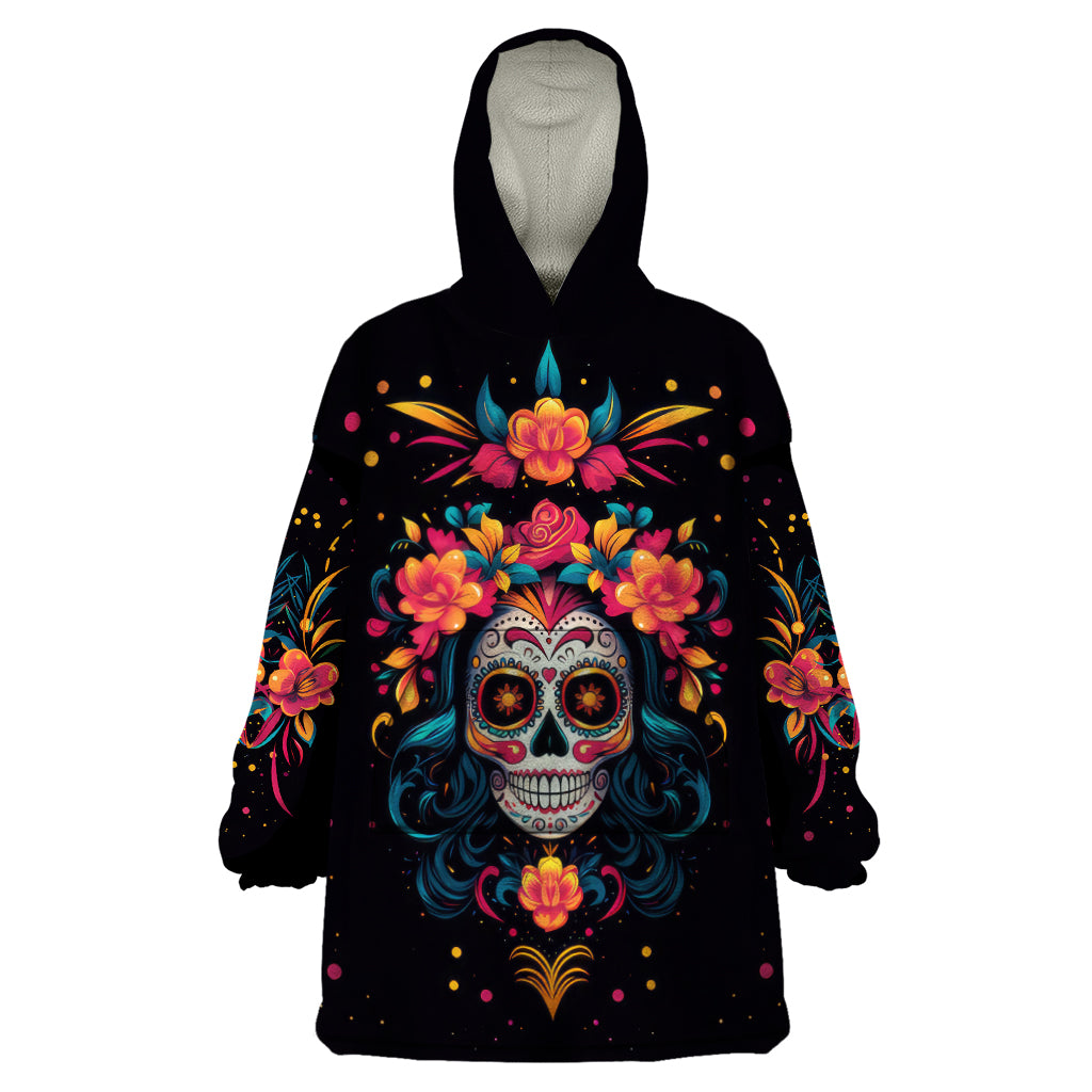 Day of Dead Skull Wearable Blanket Hoodie Sugar Skull Festival Lady - Wonder Print Shop