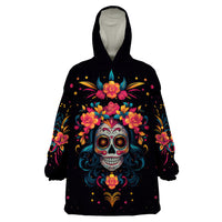 Day of Dead Skull Wearable Blanket Hoodie Sugar Skull Festival Lady - Wonder Print Shop