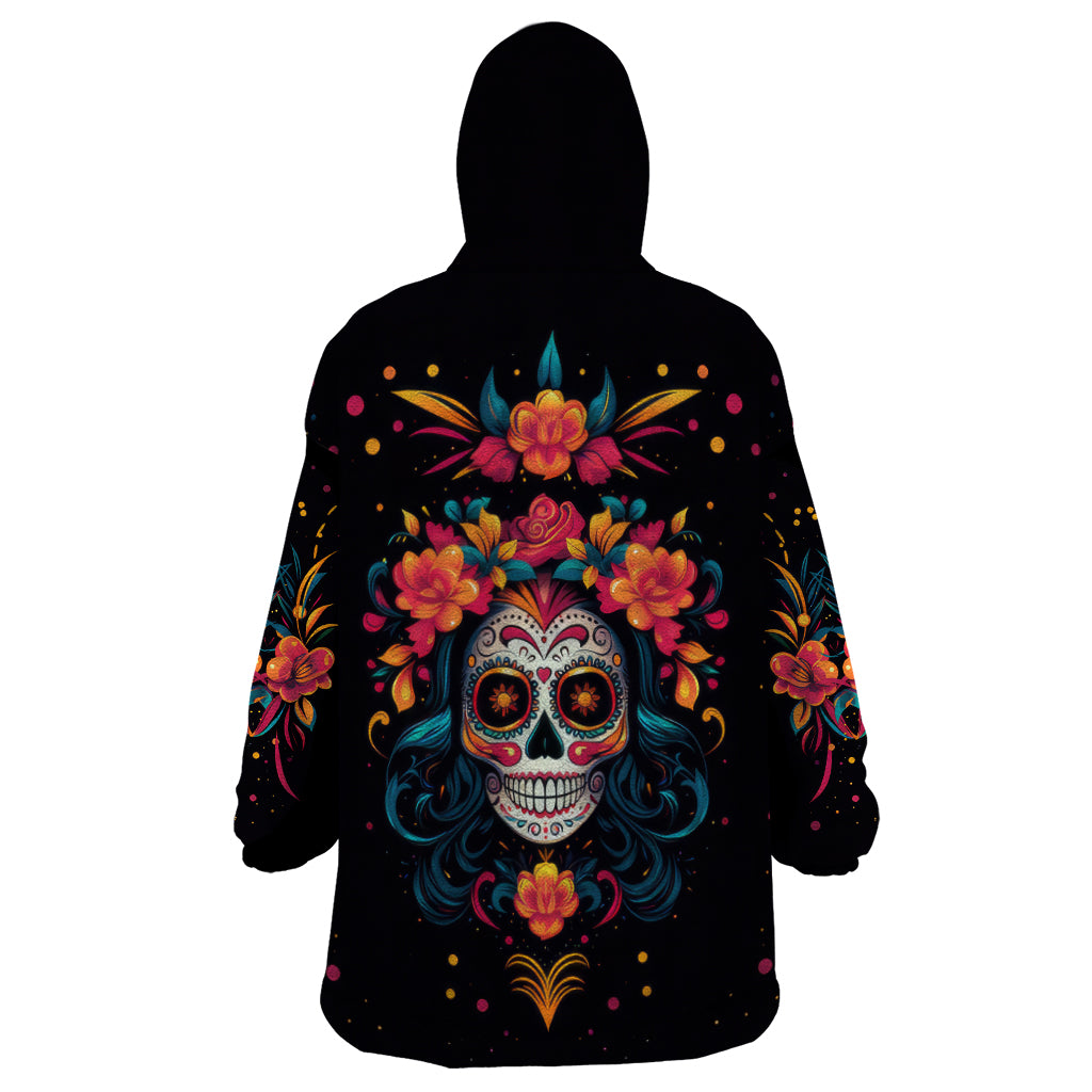 Day of Dead Skull Wearable Blanket Hoodie Sugar Skull Festival Lady - Wonder Print Shop