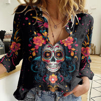 Day of Dead Skull Women Casual Shirt Sugar Skull Festival Lady - Wonder Print Shop