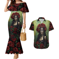 Day of Dead Lady Couples Matching Mermaid Dress and Hawaiian Shirt Sugar Skull Rose Lady - Wonder Print Shop