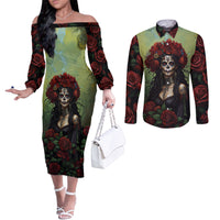 day-of-dead-lady-couples-matching-off-the-shoulder-long-sleeve-dress-and-long-sleeve-button-shirt-sugar-skull-rose-lady
